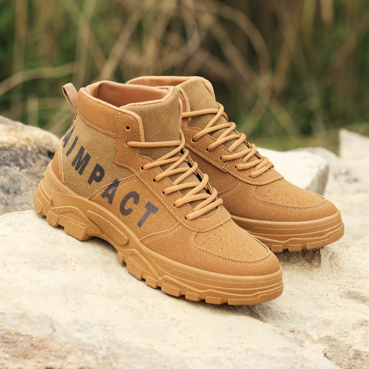 Men's Tactical Hiking Boots Leather/Canvas Outdoor Shoes, Wear-Resistant Hunting Sneakers for Mountain Trekking & Daily Walking
