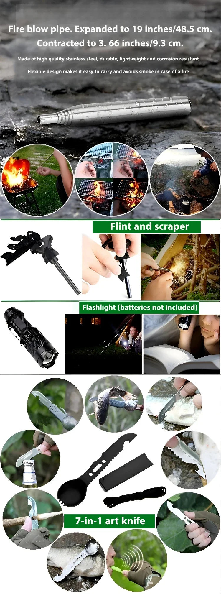 Sos Wilderness Survival Equipment Camping Outdoor Multi-functional Tool Set Adventure Self-defense First Aid Kit Multitool