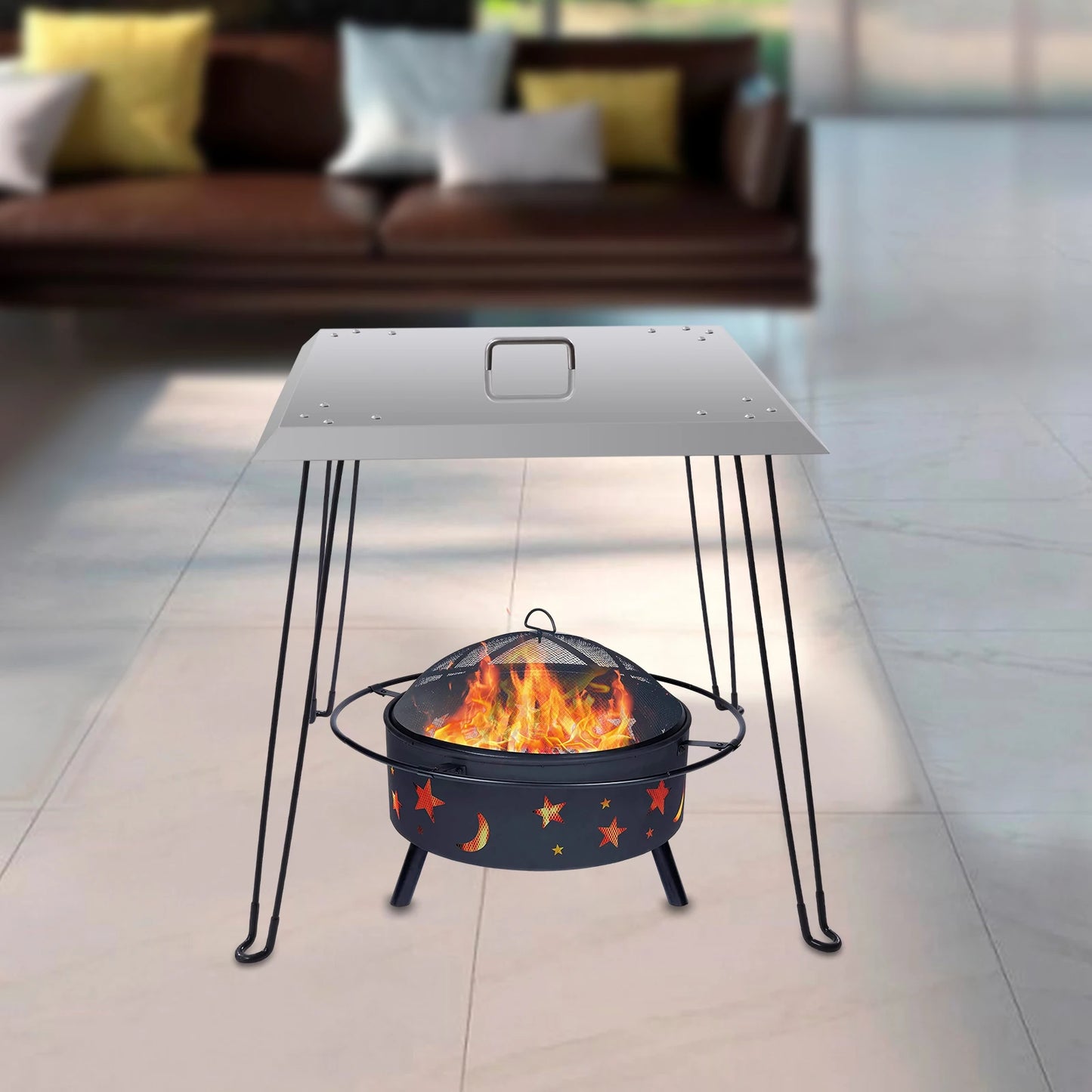 Fire Heat Deflector Outdoor Stainless Steel Fire Pits Cover Camping Fire Deflector Table Smokeless Fire Pits