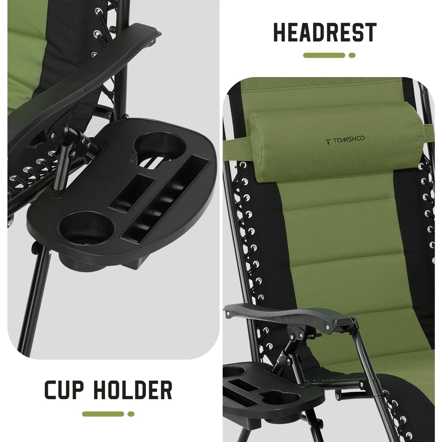 Outdoor Folding Lounge Chair Waterproof Oxford Cloth with Cotton Padded Adjustable Patio Zero Gravity Reclining Chair with Headr