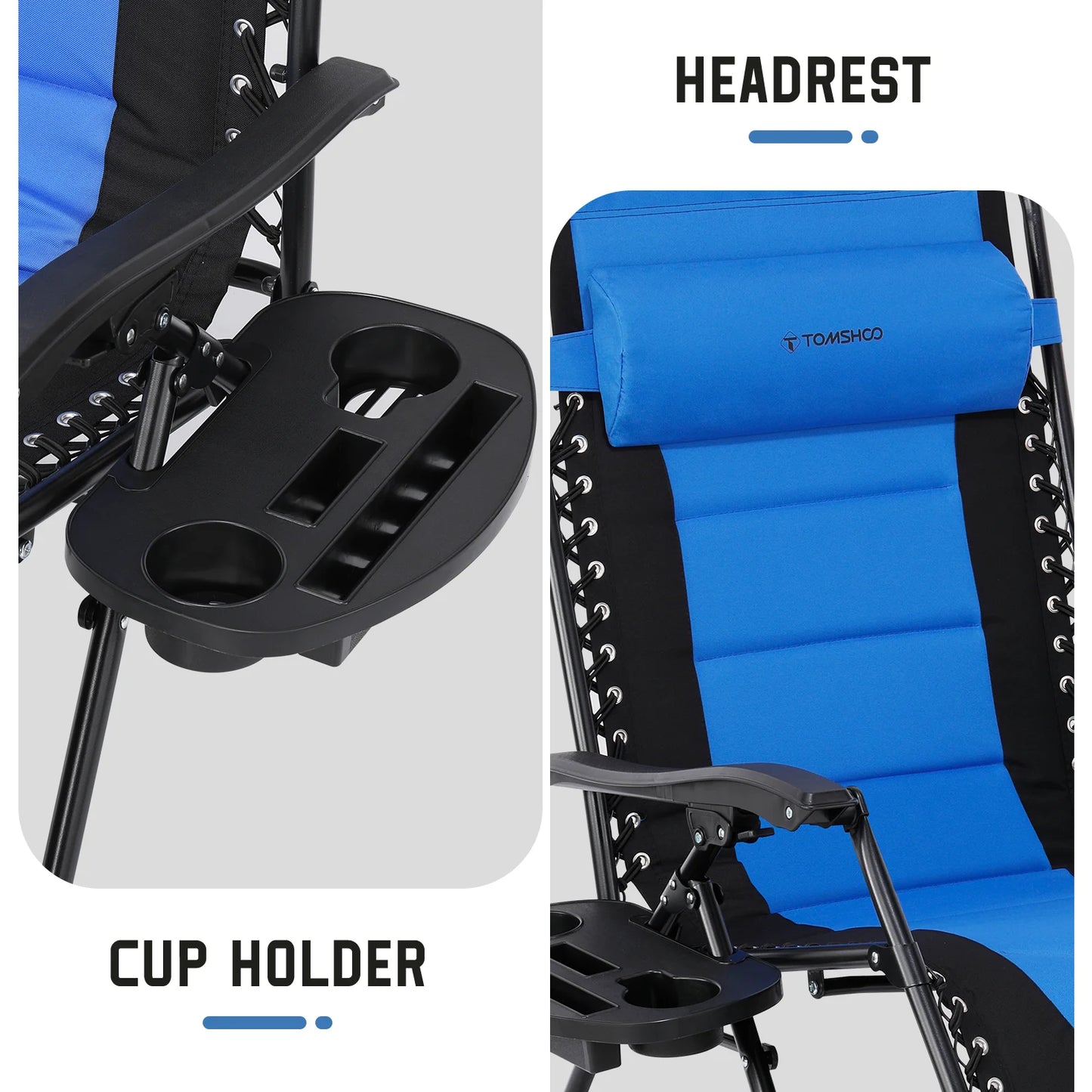 Outdoor Folding Lounge Chair Waterproof Oxford Cloth with Cotton Padded Adjustable Patio Zero Gravity Reclining Chair with Headr