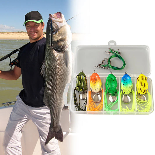 5Pcs Frog Soft Fishing Lures with Double Hooks Topwater Ray Frog Bait Soft Ray Frog Swimbait for Saltwater Freshwater