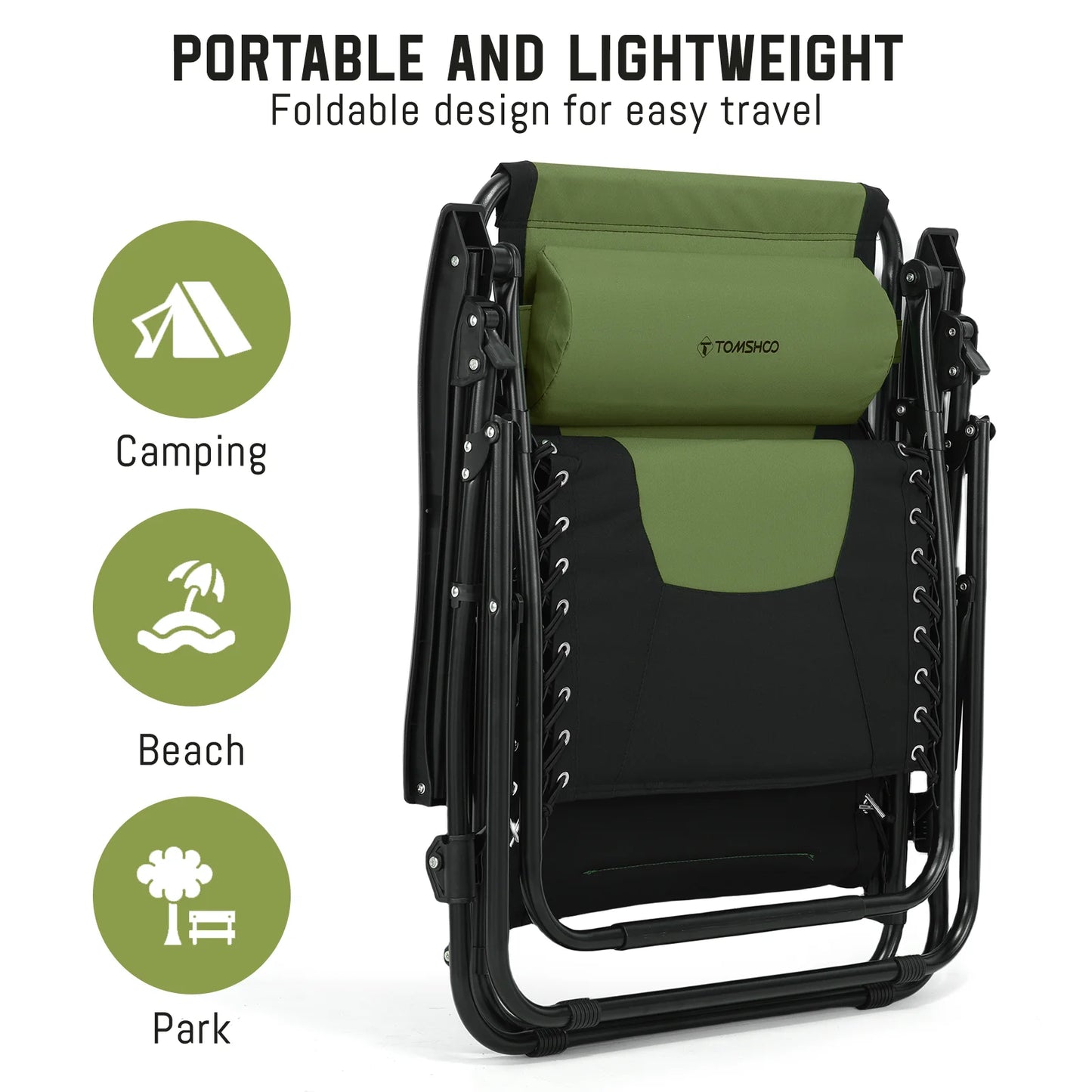 Outdoor Folding Lounge Chair Waterproof Oxford Cloth with Cotton Padded Adjustable Patio Zero Gravity Reclining Chair with Headr