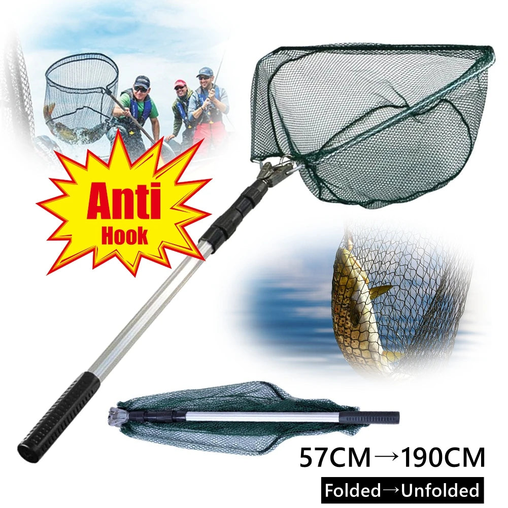 190CM Portable Fishing Net Telescopic Folding Aluminum Pole Extending Landing Net for Fly Trout Carp Course Sea