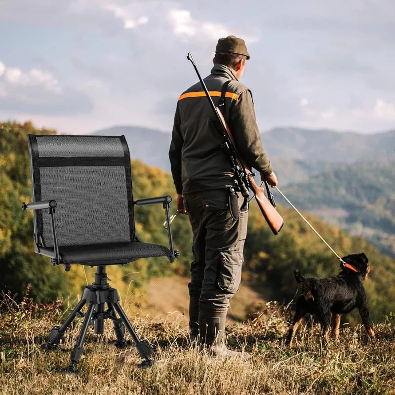 HAPPYGRILL 360° Swivel Hunting Chair, Folding Silent Hunting Blind Chair with Adjustable Height Legs, All-Terrain Foot Pads