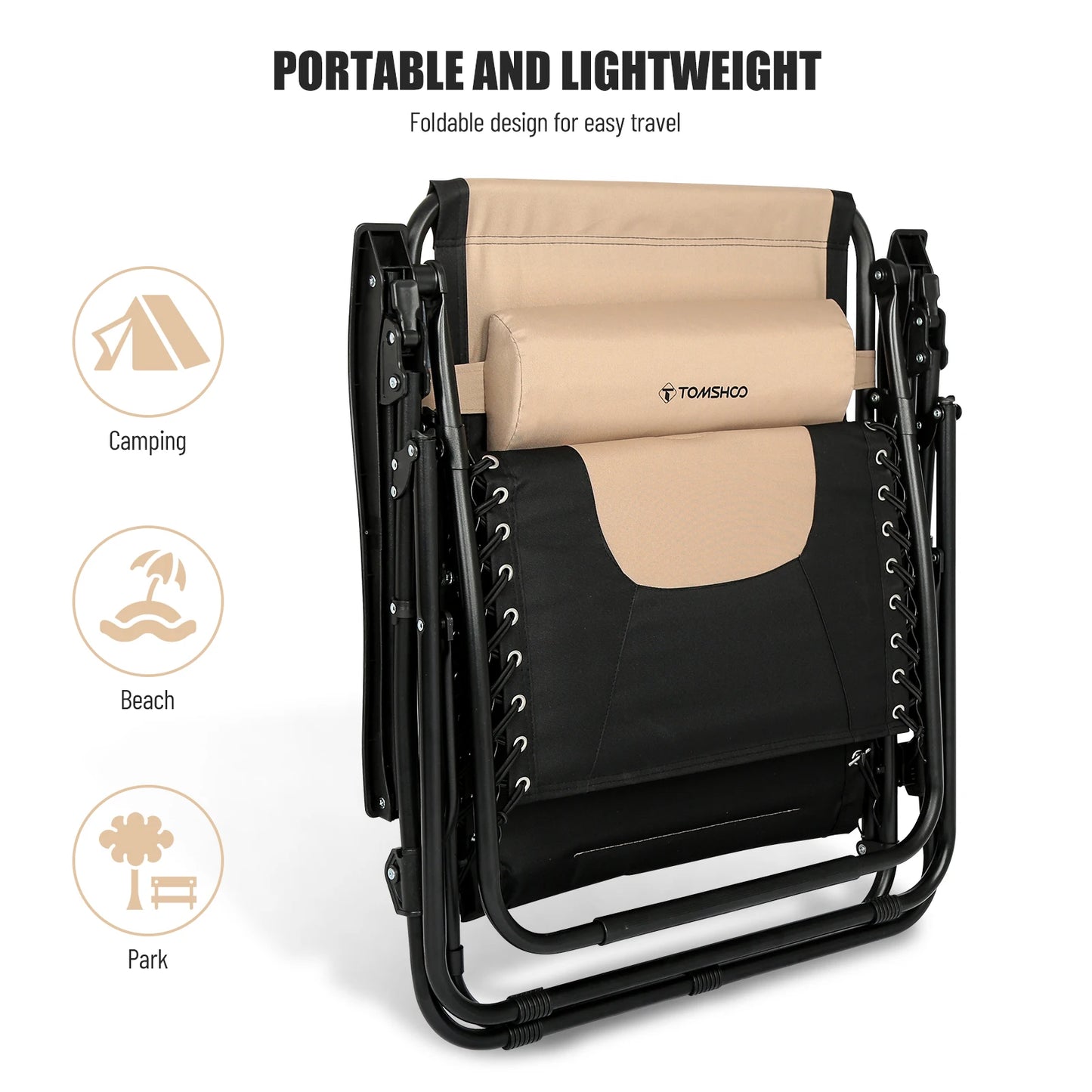 Outdoor Folding Lounge Chair Waterproof Oxford Cloth with Cotton Padded Adjustable Patio Zero Gravity Reclining Chair with Headr