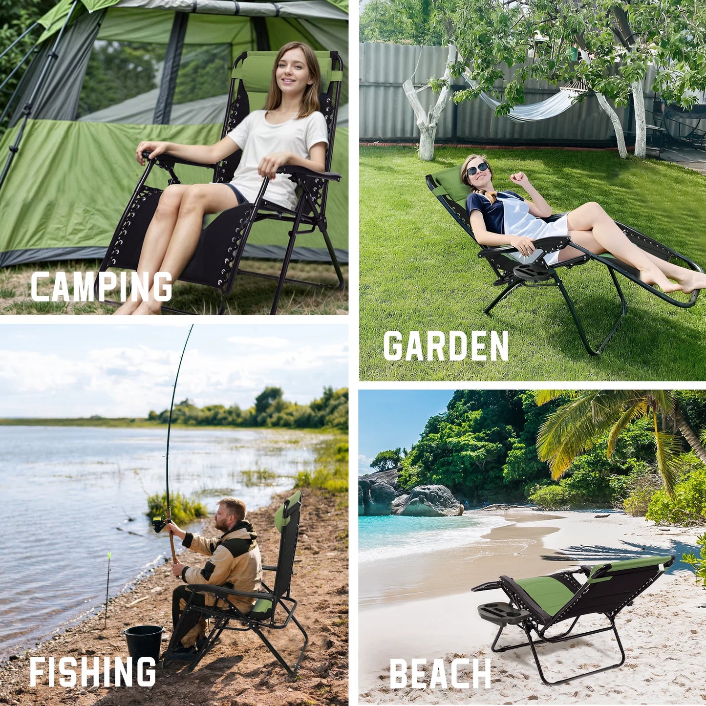 Outdoor Folding Lounge Chair Waterproof Oxford Cloth with Cotton Padded Adjustable Patio Zero Gravity Reclining Chair with Headr