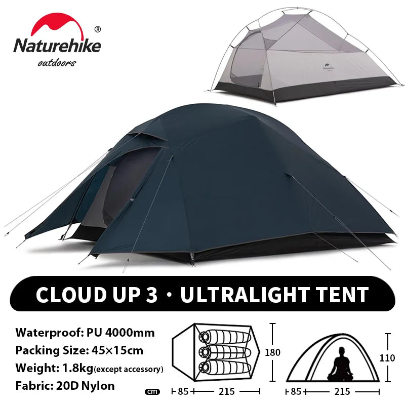 Naturehike Upgraded Cloud Up 3 Person Tent Outdoor Camping Tent Ultralight Waterproof Tent Free Standing Hiking Backpacking Tent