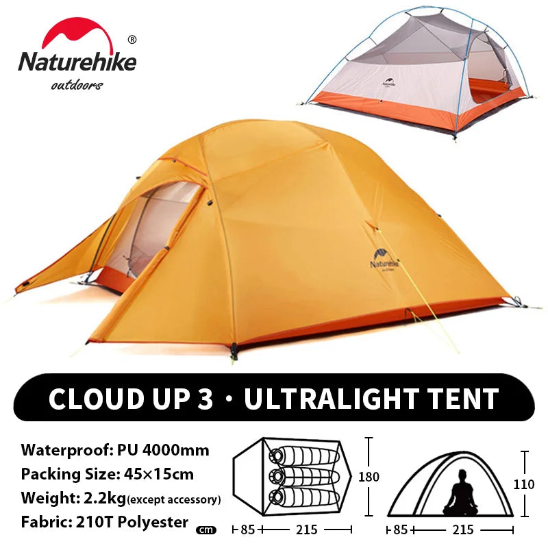 Naturehike Upgraded Cloud Up 3 Person Tent Outdoor Camping Tent Ultralight Waterproof Tent Free Standing Hiking Backpacking Tent