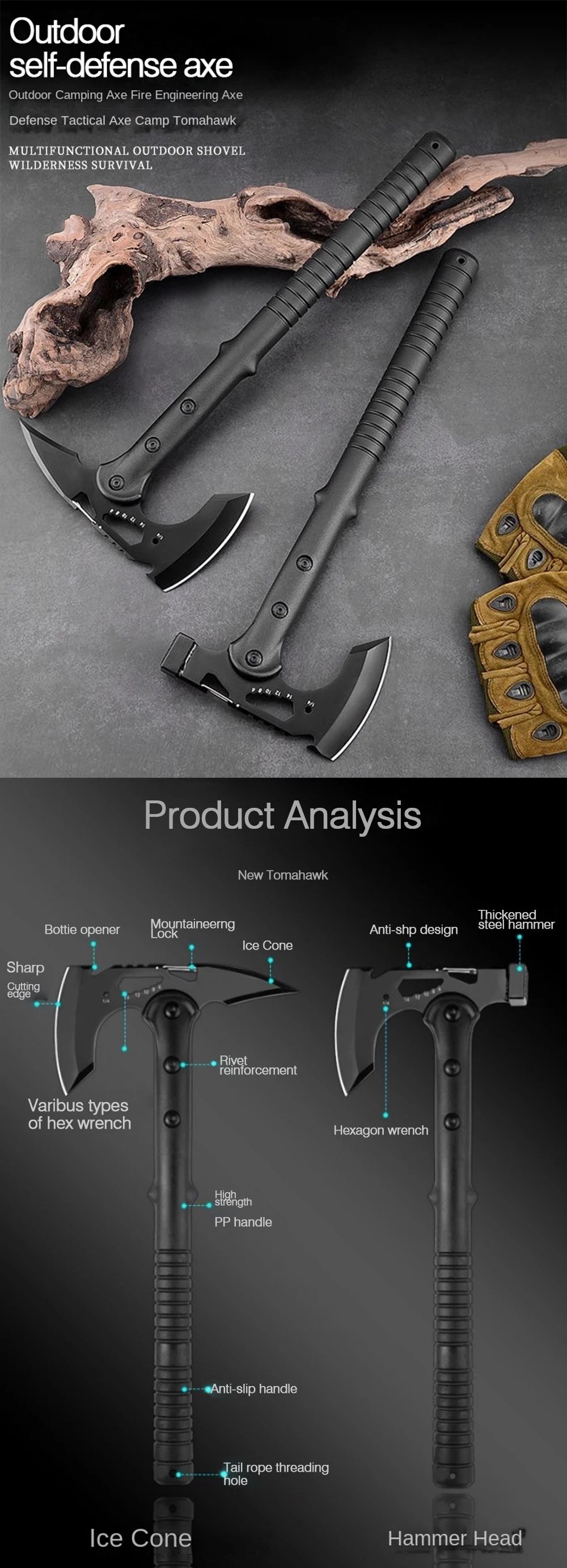 Devil's Assault Axe Beg Opening Axe Camping Axe Life-saving Axe Fire Axe Multi-function Raw Tools Outdoor Tactical Axe