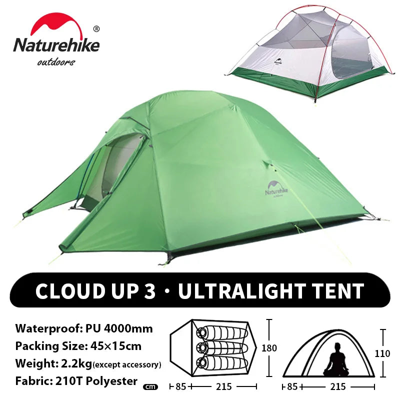 Naturehike Upgraded Cloud Up 3 Person Tent Outdoor Camping Tent Ultralight Waterproof Tent Free Standing Hiking Backpacking Tent