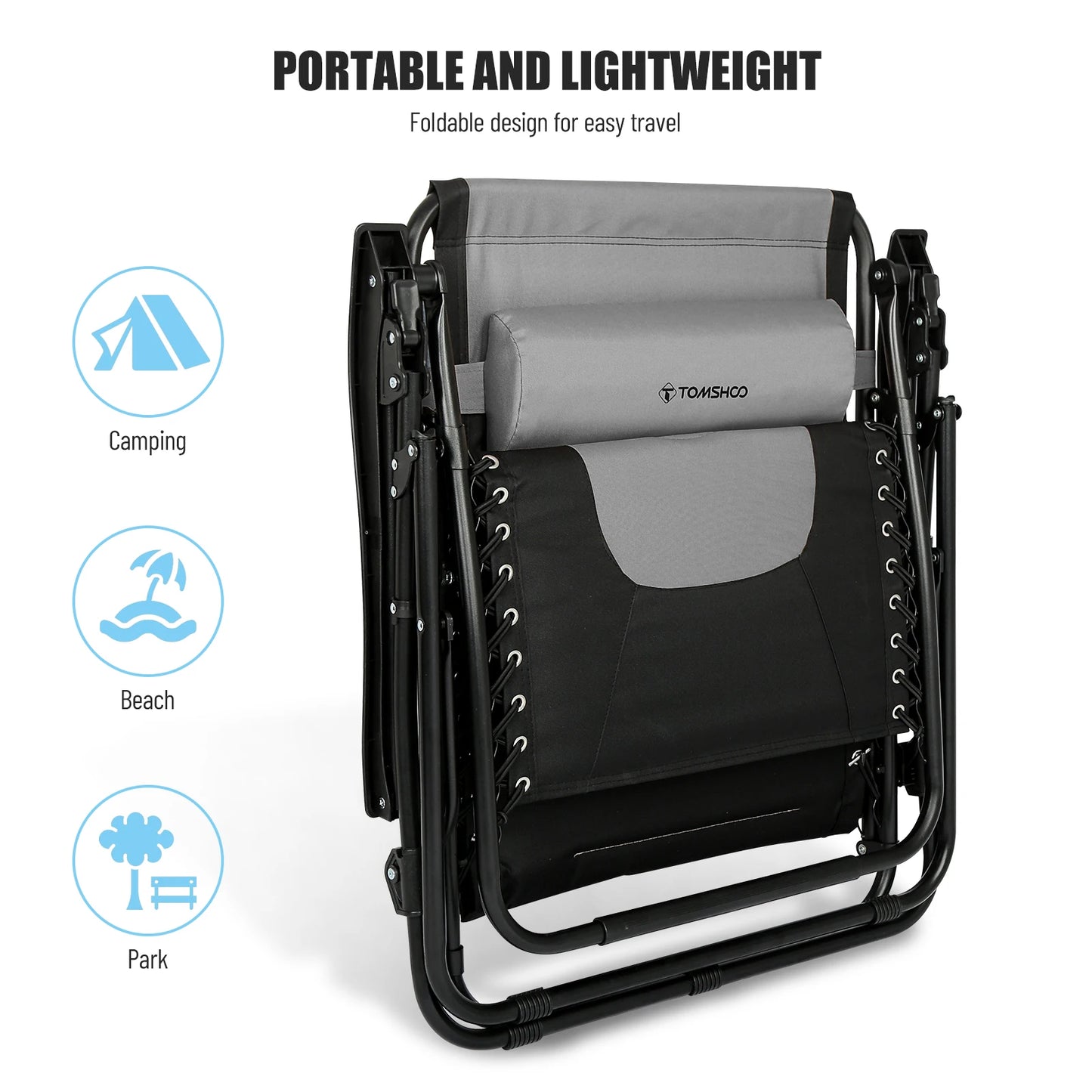 Outdoor Folding Lounge Chair Waterproof Oxford Cloth with Cotton Padded Adjustable Patio Zero Gravity Reclining Chair with Headr