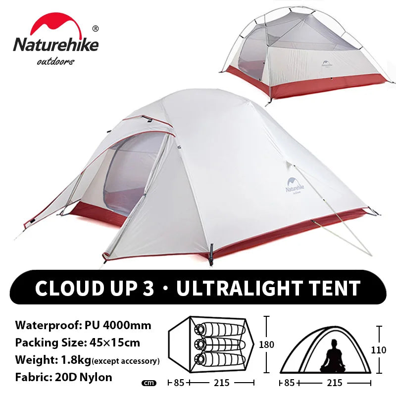 Naturehike Upgraded Cloud Up 3 Person Tent Outdoor Camping Tent Ultralight Waterproof Tent Free Standing Hiking Backpacking Tent