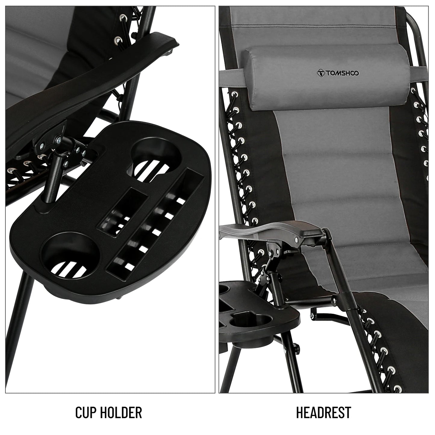 Outdoor Folding Lounge Chair Waterproof Oxford Cloth with Cotton Padded Adjustable Patio Zero Gravity Reclining Chair with Headr