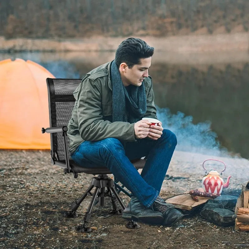 HAPPYGRILL 360° Swivel Hunting Chair, Folding Silent Hunting Blind Chair with Adjustable Height Legs, All-Terrain Foot Pads