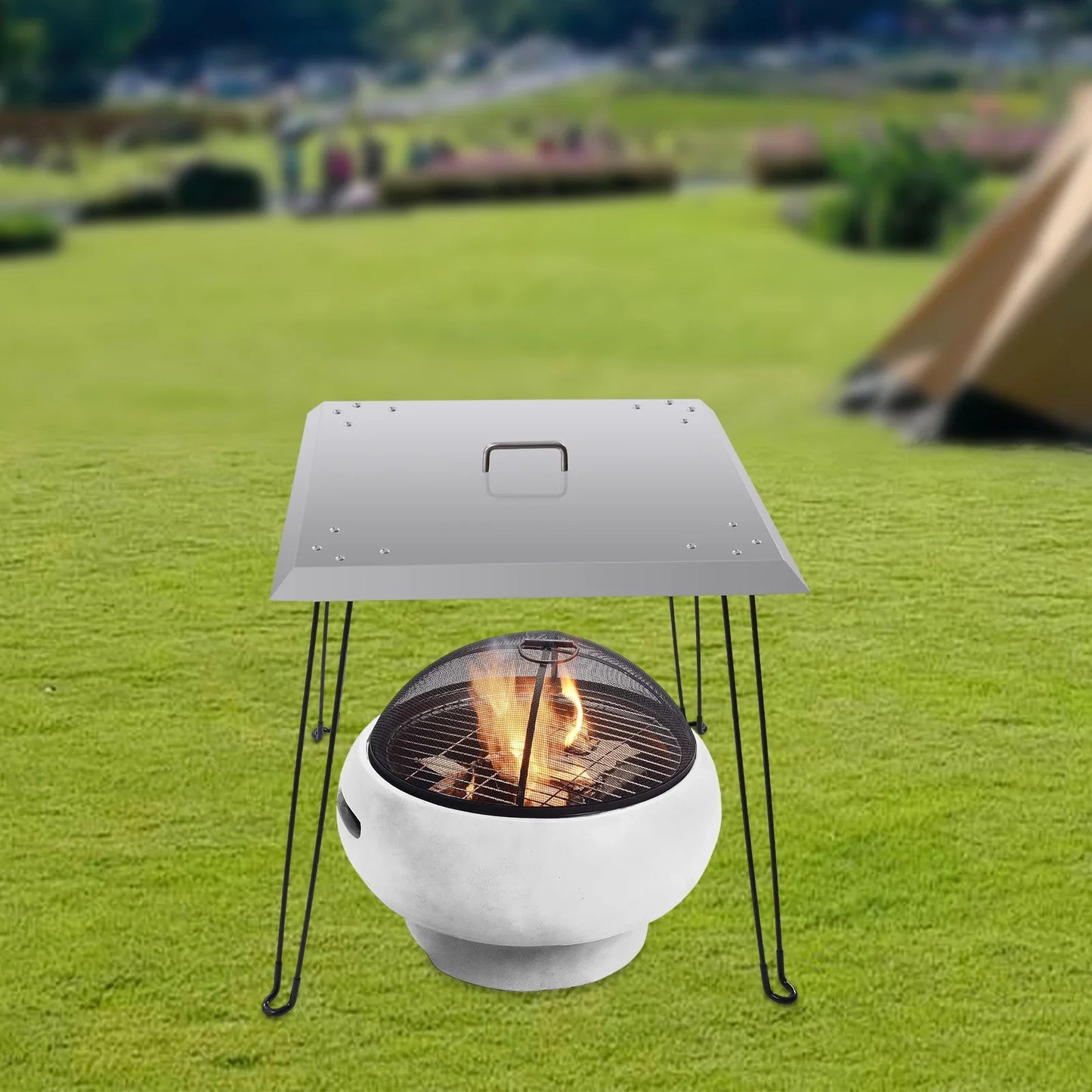 Fire Heat Deflector Outdoor Stainless Steel Fire Pits Cover Camping Fire Deflector Table Smokeless Fire Pits
