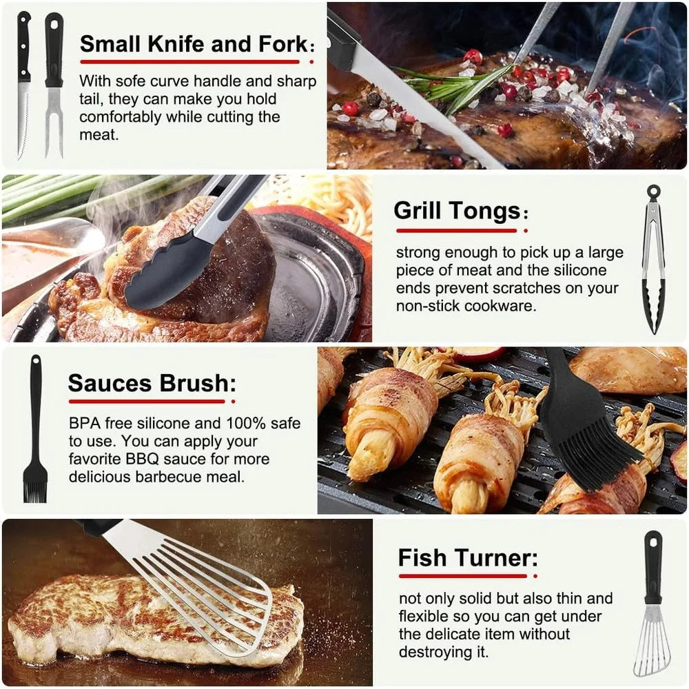 144 Pcs Griddle Accessories Kit BBQ Tool Set with Spatulas Basting Covers Silicone Gloves Burger Press Skewers Outdoor Cooking
