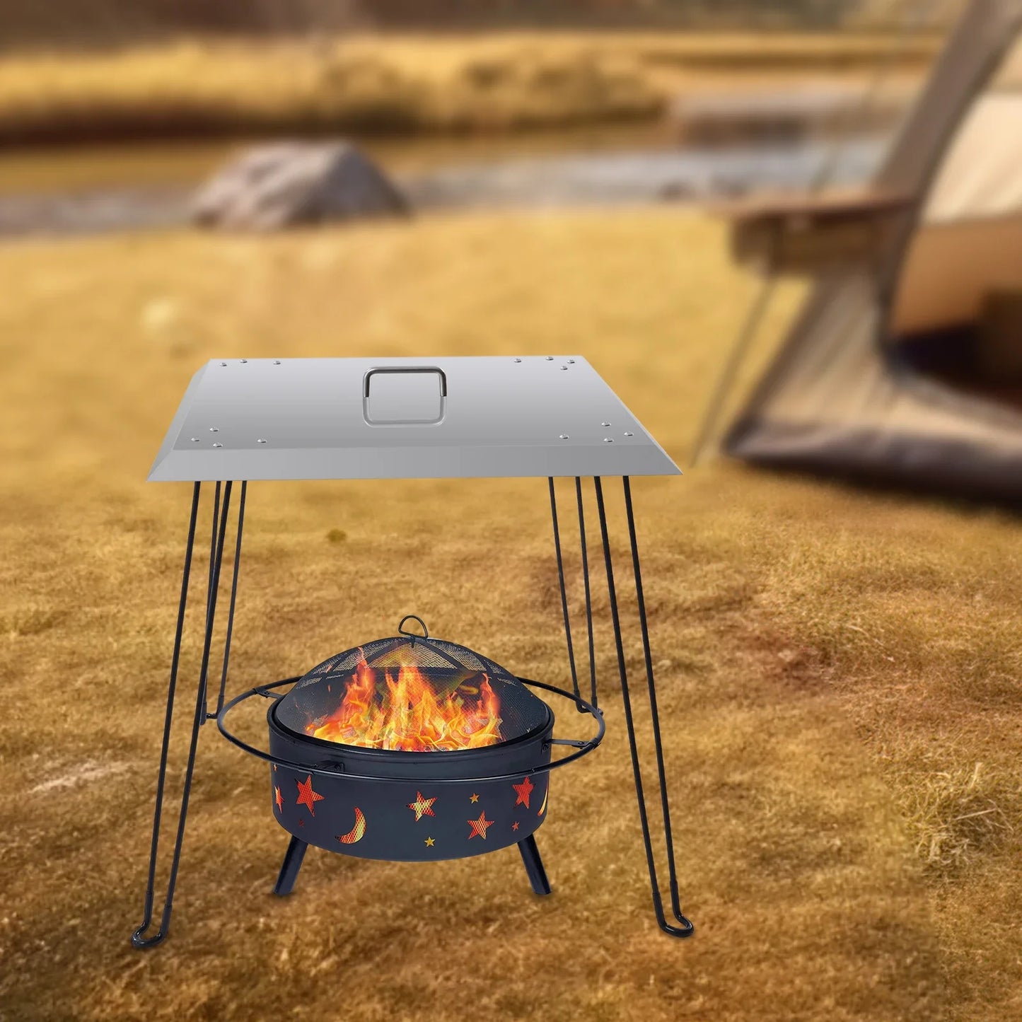 Fire Heat Deflector Outdoor Stainless Steel Fire Pits Cover Camping Fire Deflector Table Smokeless Fire Pits