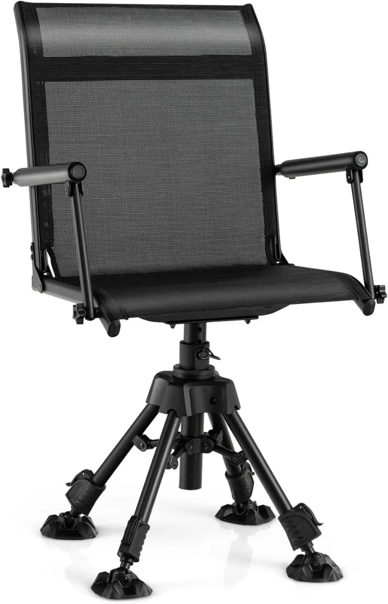 HAPPYGRILL 360° Swivel Hunting Chair, Folding Silent Hunting Blind Chair with Adjustable Height Legs, All-Terrain Foot Pads