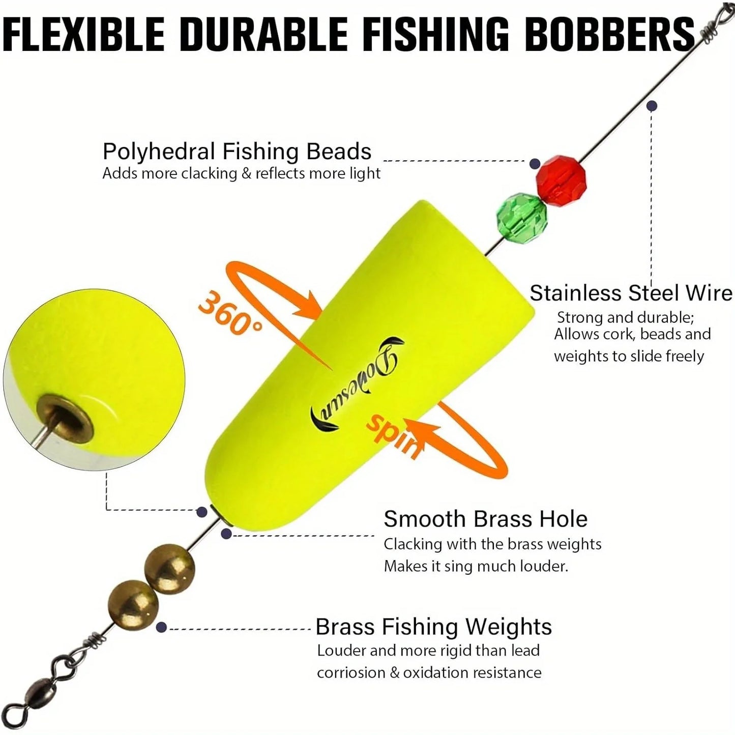 Dovesun Fishing Bobbers Popping Cork Weighted Fishing Floats Fishing Corks Popping Corks for Saltwater Freshwater 3 Shapes 3pcs/