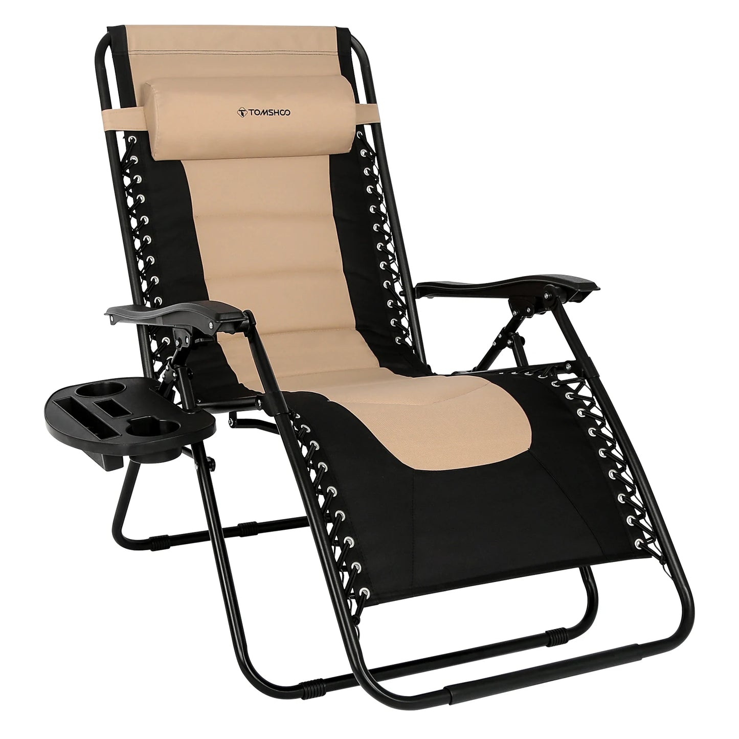 Outdoor Folding Lounge Chair Waterproof Oxford Cloth with Cotton Padded Adjustable Patio Zero Gravity Reclining Chair with Headr