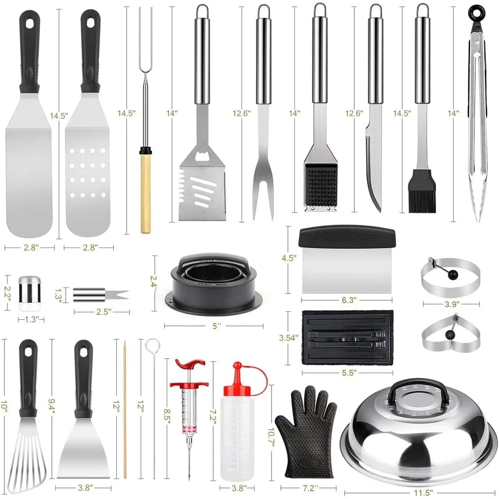 144 Pcs Griddle Accessories Kit BBQ Tool Set with Spatulas Basting Covers Silicone Gloves Burger Press Skewers Outdoor Cooking