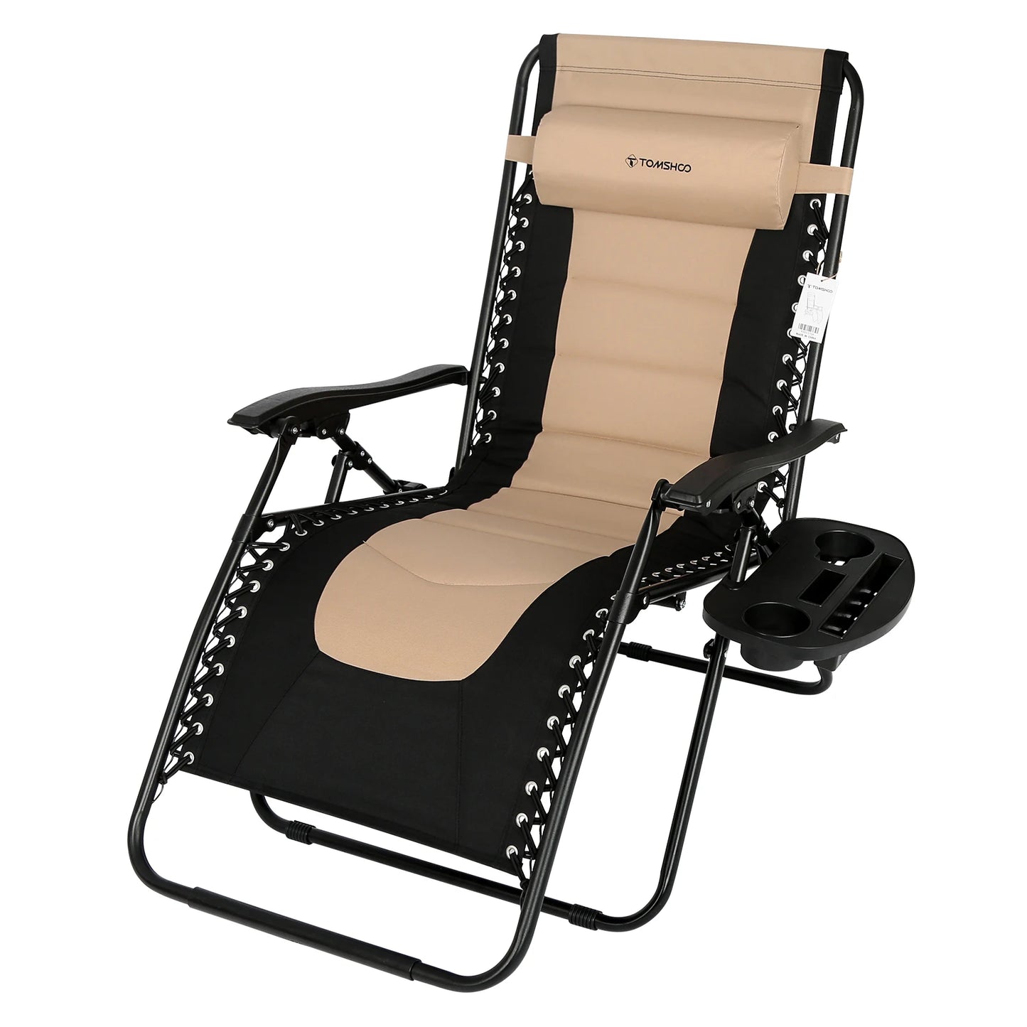 Outdoor Folding Lounge Chair Waterproof Oxford Cloth with Cotton Padded Adjustable Patio Zero Gravity Reclining Chair with Headr