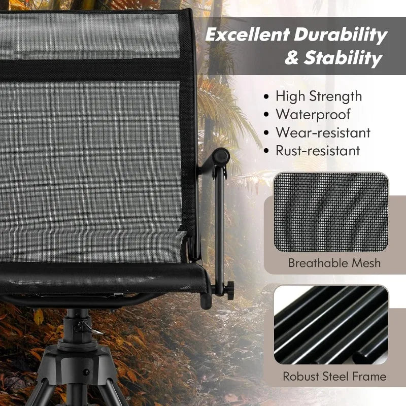 HAPPYGRILL 360° Swivel Hunting Chair, Folding Silent Hunting Blind Chair with Adjustable Height Legs, All-Terrain Foot Pads