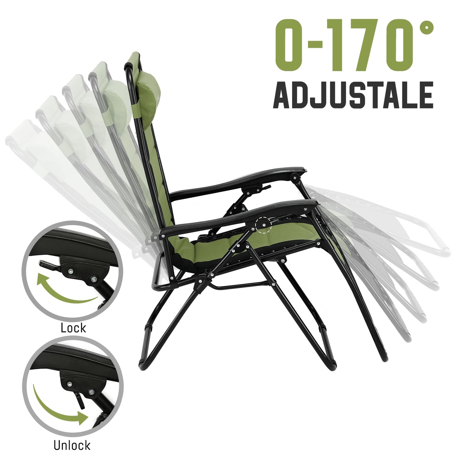 Outdoor Folding Lounge Chair Waterproof Oxford Cloth with Cotton Padded Adjustable Patio Zero Gravity Reclining Chair with Headr