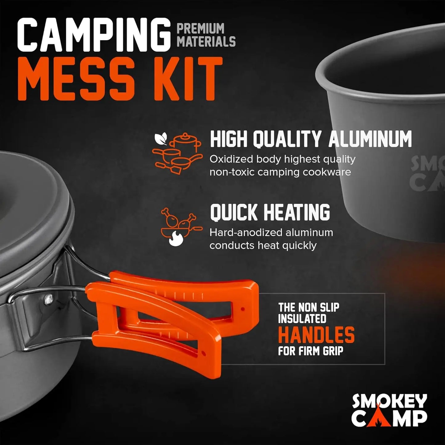 Camping Cookware Mess Kit Set with Stove - Backpacking Camping Pots and Pans Set All in One Non-Stick Camping Cooking Set Portab