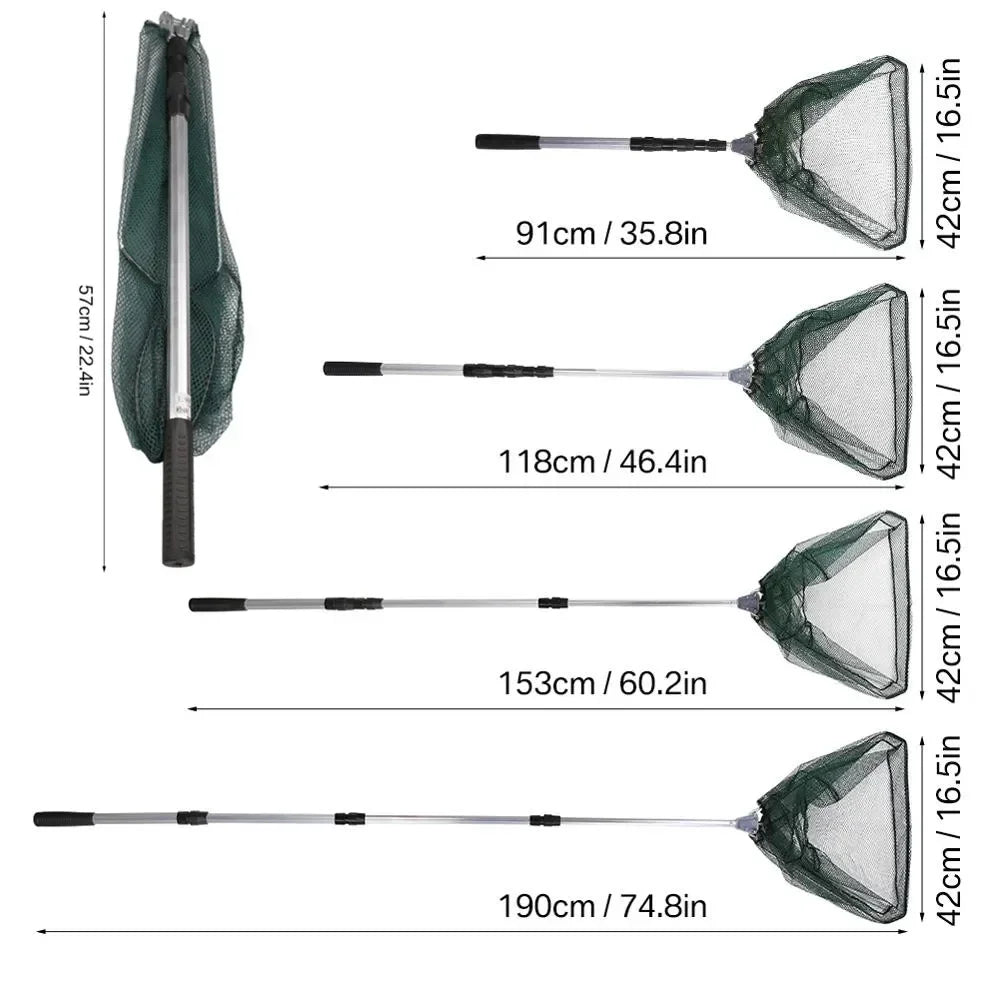 190CM Portable Fishing Net Telescopic Folding Aluminum Pole Extending Landing Net for Fly Trout Carp Course Sea