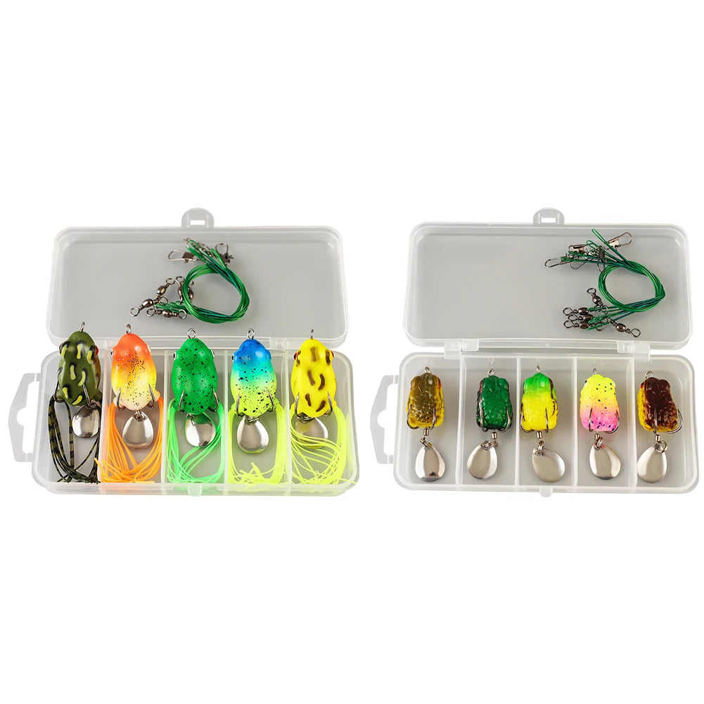 5Pcs Frog Soft Fishing Lures with Double Hooks Topwater Ray Frog Bait Soft Ray Frog Swimbait for Saltwater Freshwater