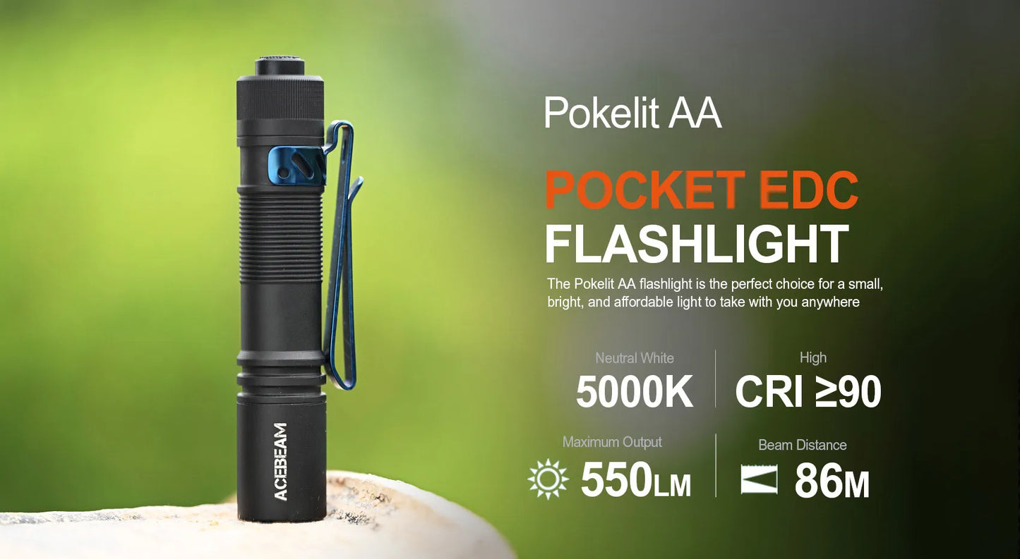 ACEBEAM Pokelit AA EDC Flashlight 1000 Lumens High CRI90 USB-C Rechargeable IP68 Small Pocket LED Flashlight for Everyday Carry