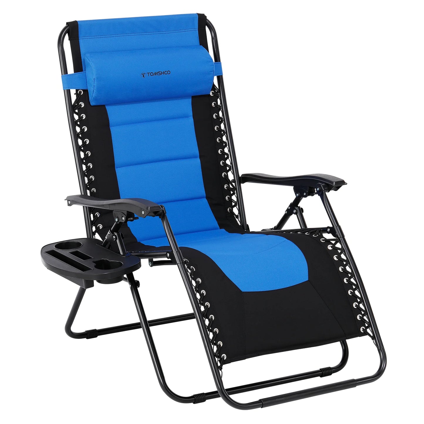 Outdoor Folding Lounge Chair Waterproof Oxford Cloth with Cotton Padded Adjustable Patio Zero Gravity Reclining Chair with Headr