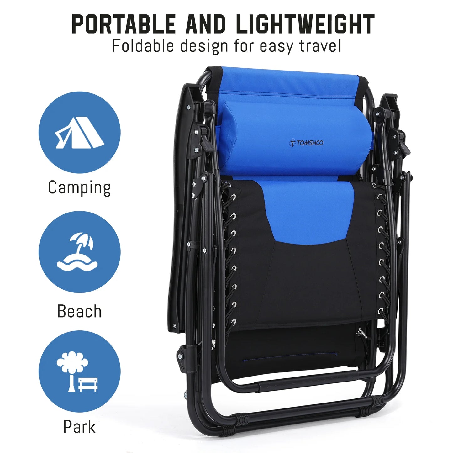 Outdoor Folding Lounge Chair Waterproof Oxford Cloth with Cotton Padded Adjustable Patio Zero Gravity Reclining Chair with Headr