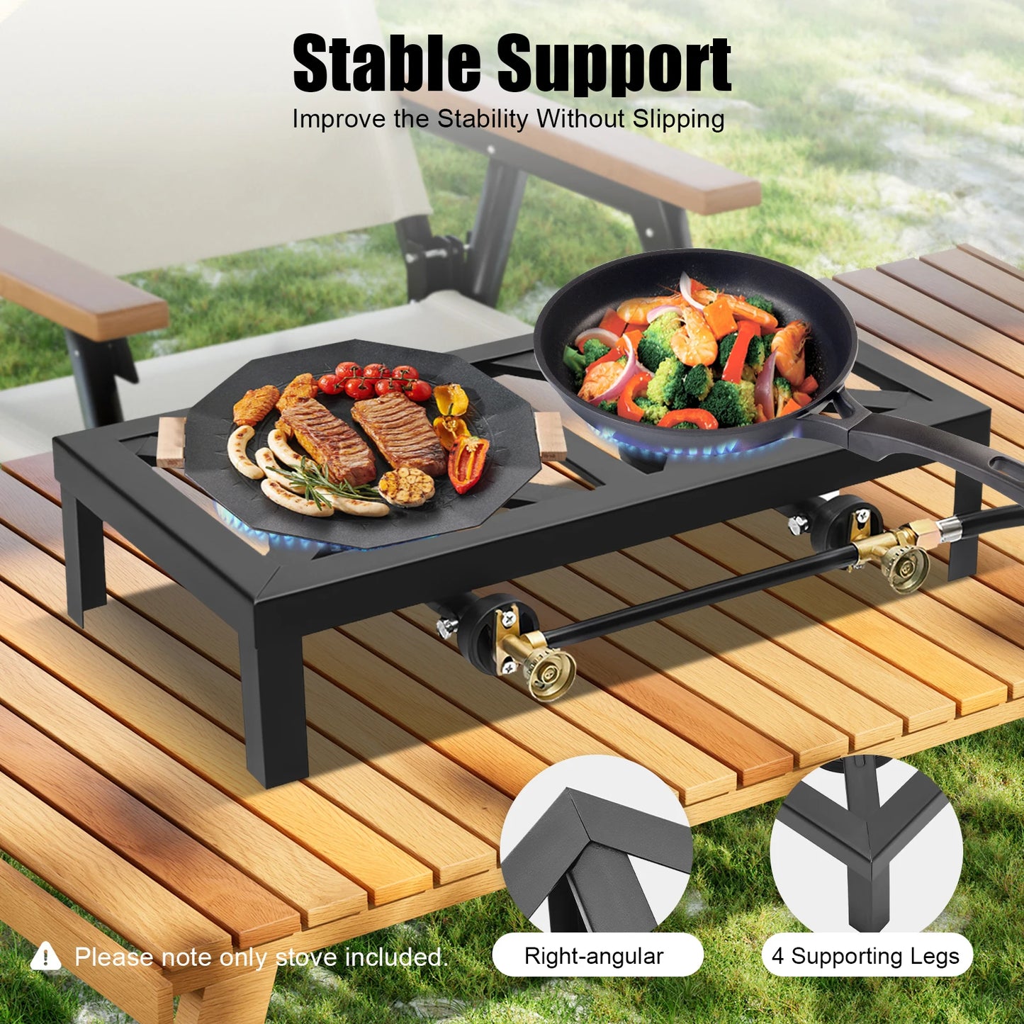8000W Portable Double Burner Outdoor Gas Stove Propane Cooker with Adjustable 0-10Psi Regulator Hose for Patio Camping, BBQ