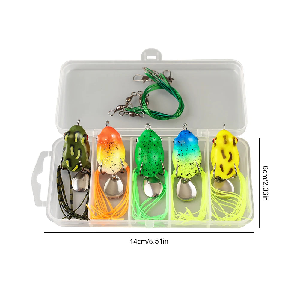 5Pcs Frog Soft Fishing Lures with Double Hooks Topwater Ray Frog Bait Soft Ray Frog Swimbait for Saltwater Freshwater